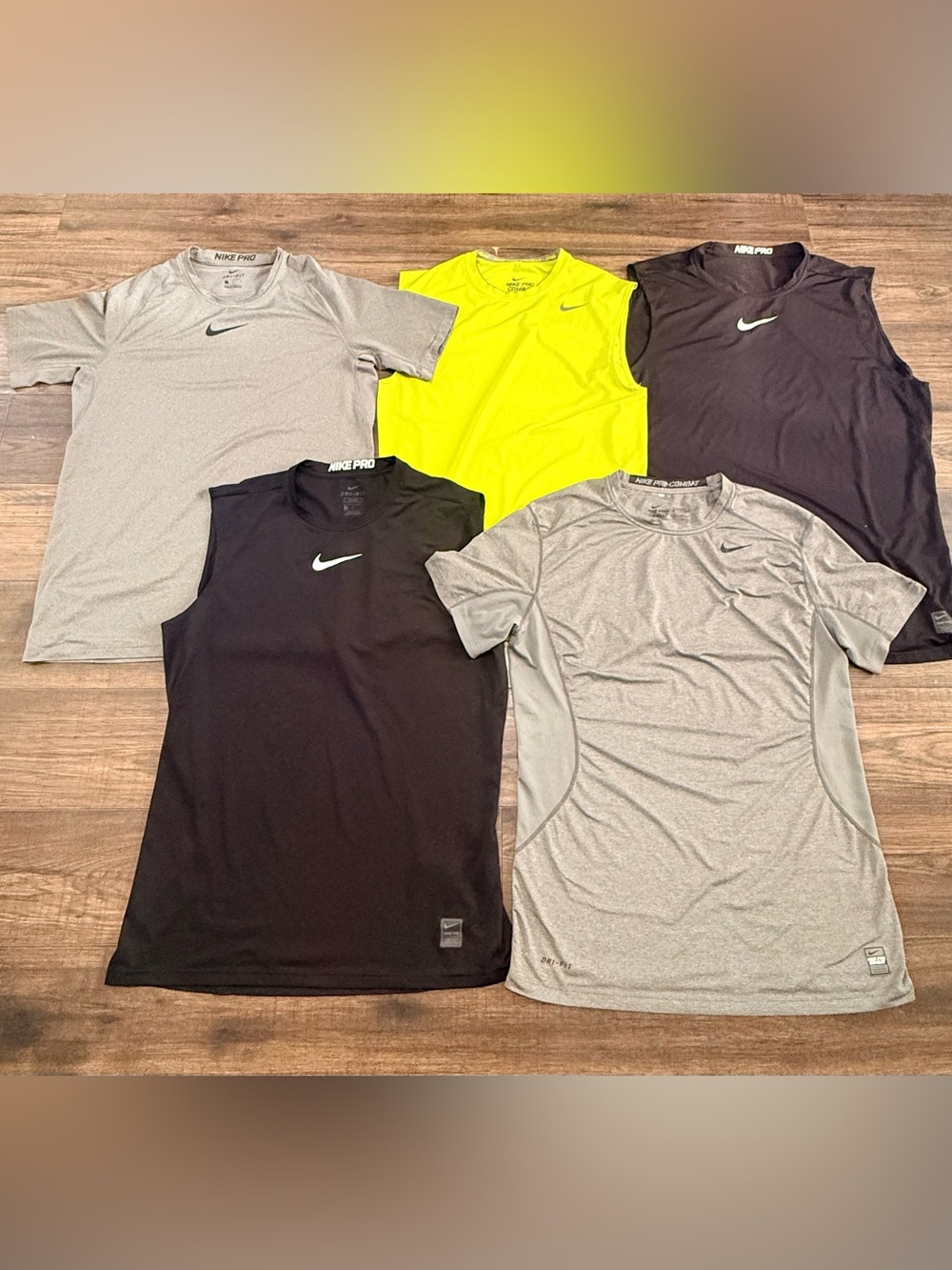 Bundle Nike Pro Men’sTanks & Tees - Black, Gray, High-Vis Yellow